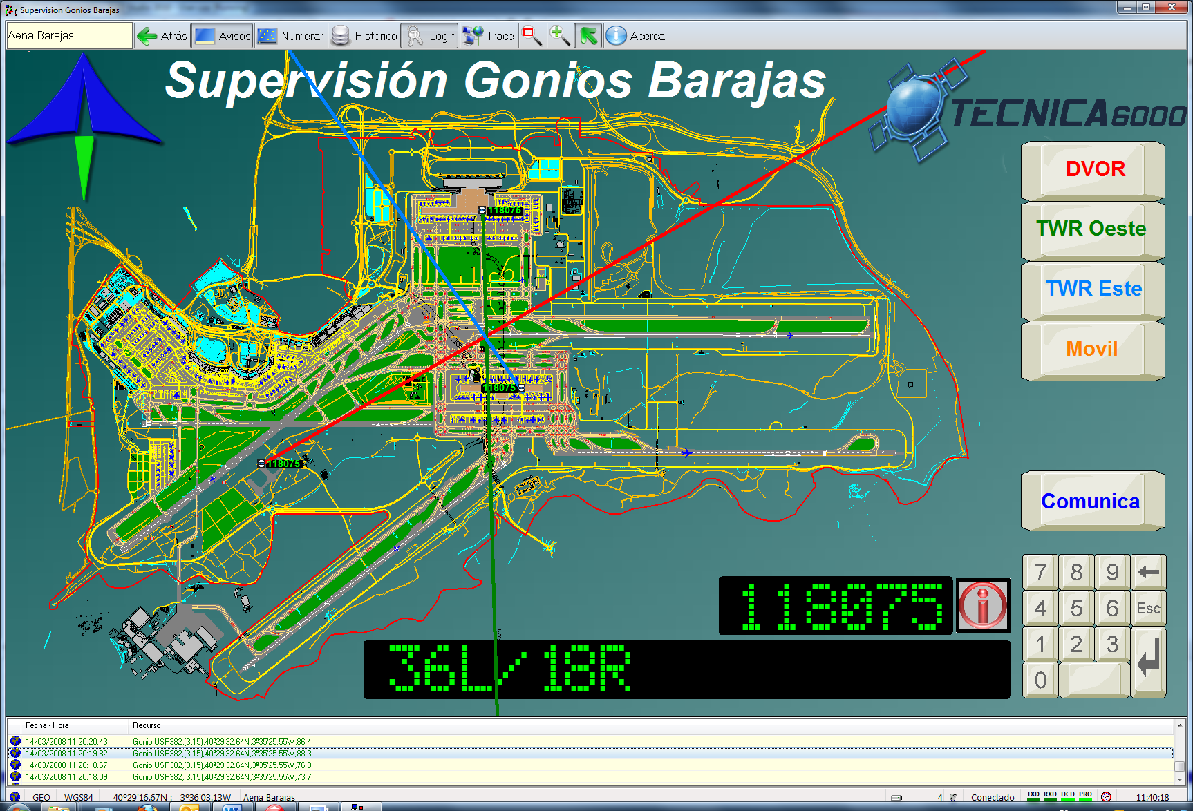 Vista general del aeropuerto de Barajas mediante WinSIT32